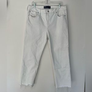GAP Denim Slim Universal Boyfriend Jean, size 14/32, white jeans with raw hem